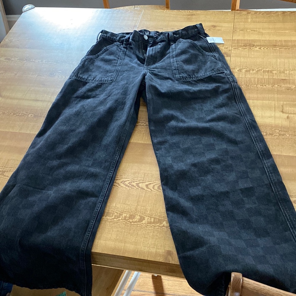 GAP girls sz 20 wide leg black checkered jean NWT